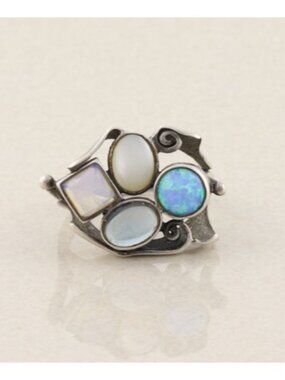 Sterling Silver Opal, Moonstone, Mother of Pearl Ring Size 9 1/2